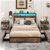 GIANTEX Struttura letto 160 x 200 cm con LED, telaio in metallo, letto con stazione di ricarica, letto per armadio, 4 cassetti da pavimento, letto matrimoniale con testiera e rete a doghe, telaio del