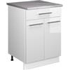 Vicco Mobile base per lavello/piano cottura Fame-Line, Bianco lucido/Bianco, 60 cm con cassetto, PL Marmo, Utilizzo flessibile - adatto per piano cottura o lavello
