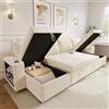 Yrxin Divano angolare a forma di U con funzione letto, divano letto estensibile, vano portaoggetti integrato, doppia chaise longue con vano portaoggetti nascosto, portabicchieri, porta ricarica USB e
