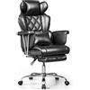 DEVAISE Sedia da Ufficio Ergonomica Nera con Poggiapiedi - Poltrona Direzionale in Pelle Rigenerata, Schienale Reclinabile 90°-145°, Supporto Lombare, Braccioli Imbottiti, Portata Max 180 kg