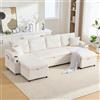Lubvtti Divano letto 4 posti con portabicchieri,porte USB,contenitore integrato, divano 4 posti moderno in velluto a coste,divano angolare a U con chaise longue (Beige + 4 posti)