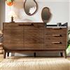 DJHWX Credenza a 2 ante e 3 cassetti, con ripiano regolabile, gambe in legno massiccio, effetto marmo, per cucina, soggiorno, sala da pranzo, 120 x 40 x 77 cm, rovere scuro