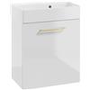 DomoDomo - Mobile sottolavabo largo 60 cm da appendere - Mobile da bagno bianco lucido - con lavandino - Porta Soft Close, manico dorato, stile glamour