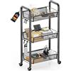 Goeasyoii Carrello a rotelle in metallo a 3/4/5 piani, Carrello Cucina Salvaspazio con Ruote, Carrellino Piccoli Spazi, Bagno Salotto Studio, facile da montare (Nero, 4 piani)
