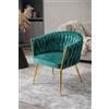 Cybert Poltrona in Velluto Elegante con Braccioli - Schienale Intrecciato Avvolgente - Gambe Metallo Dorato - 60x55x80 cm - Seduta Imbottita Sala da Pranzo Soggiorno Studio - Verde Ottanio Blu Petrolio