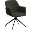 CLP Sedia da Pranzo Girevole Merlinda 360° in Tessuto Teddy, Poltroncina Imbottita con Braccioli Colore:verde scuro