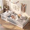 Wnvivi Letto per Bambini 120 x 200 cm, Letto a Pavimento Montessori con Recinzione e Porta