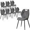 HJhomeheart Set di 8 Sedie, Sedie da Pranzo Imbottite, Sedie da Cucina in Stile Scandinavo, Gambe in Metallo, Cuscini in Tessuto con Motivo a Rombi e Maniglie, Grigio