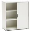 The White Stone Mobiletto Base 2 Ante Scorrevoli Bianco 75 × 85 × 38 cm | Armadietto Salvaspazio Moderno con 2 Ripiani Regolabili | Già Assemblato per Soggiorno, Ingresso, Bagno, Lavanderia, Studio e Cameretta