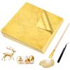 lomdung 200 Pezzi Foglia Oro, 14 x 14cm Foglie Imitazione Foglia d'oro, Foglie Oro Decorazione, Pinzetta e Pennello Morbido Inclusi, per Nail Art, Pittura, Artigianali e Decorazione di Mobili
