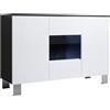 MB Muebles Bonitos, Credenza Madia Soggiorno Luke A2, Melamina Lucida, LED, Nero e Bianco, 120x82x40cm