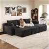 Yihomfy Divano ad angolo modulare, 241 cm, divano letto, divano ad angolo con divano e 2 pouf, divano modulare 5 posti imbottito e profondo per soggiorno, divano a U, divano compresso, R-nero