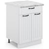 Vicco Mobiletto base per cucina Fame-Line, Bianco rustico, 60 cm con cassetto, PL Marmo, per la combinazione con altri moduli della serie Fame-Line