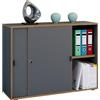 VCM Büroschrank mit 2 Fächern | moderner Aktenschrank mit Schiebetüren | Maße ca. H. 74 x B. 100 x T. 37 cm- Salia 2-Fach Anthrazit
