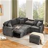 VIVCA Divano angolare in ciniglia con funzione letto, divano allungabile con sgabello, lampada da lettura, USB/Type-C, tavolo nascosto, tavolino da caffè con portabevande, grigio, dimensioni: 205 x