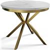 AlpiMeble Tavolo da Pranzo Allungabile, 100-180 cm, Marmo | Tavolo da Pranzo Rotondo, Tavolo Allungabile, Tavolo da Soggiorno, con Gambe in Metallo di Colore Oro, Collezione Bergo