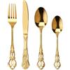 SHEUMNT Set Posate 24 Pezzi Stile Retro Oro - Elegante Servizio per 6 Persone, Posate in Acciaio Inox con Finitura Antica Barocca, Set Completo con Forchette, Cucchiai e Coltelli