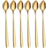 tiokin Set di cucchiai per latte macchiato, 6 pezzi, manico lungo 19,5 cm, cucchiaio lungo in acciaio inox, ideale per caffè freddo, tè freddo, frappè, gelato, bevanda fresca (oro)