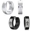 Bling Jewelry Set di due gioielli da motociclista piccoli religiosi medievali incisi al laser con croce Fleur De Lis nera, orecchini a cerchio Huggie Kpop per uomini o donne adolescenti in acciaio inossidabile
