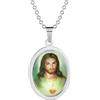 Bling Jewelry Medaglia Religiosa Ovale Con Medaglione Del Sacro Cuore Di Gesù Ciondolo Con Foto Collana Per Uomini E Ragazzi In Acciaio Inossidabile Tono Argento Incisione Personalizzata