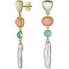 Bling Jewelry Sposa Tri Tone Misto Natura Pastello Morbido Rosa Verde Pietra Preziosa Geometrica Lineare Sottile Lunga Off White Acqua Dolce Coltivata Perla Barocca Orecchini A Penzolare Placcato In Oro Giallo