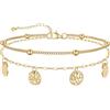 U7 Cavigliere Donna Oro Acciaio a Doppio Strato Catenine con Perline + Disco