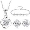 Kamise Kämise Set di gioielli da donna, in argento Sterling 925, con ciondolo a quadrifoglio, collana e bracciale e orecchini a perno, con zirconi bianchi, Argento sterling Gemma, zirconia cubica