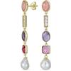 Bling Jewelry Orecchini Pendenti in Perle Barocche Leggere e Sottili con Accenti di Cristallo e Pietre Preziose Miste Boho Tri-Ton Tormalina Rosa Ametista Viola per Donne e Adolescenti Placcati Oro