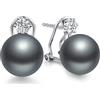 ZDaoBen Orecchini Perle Donnain Argento Sterling 925 Orecchini a Bottone Perla Zrconi Diamantati Perle Gioielli Regali per Donne Matrimonio Spose 12 mm Perla Grigia