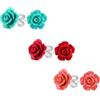 Bling Jewelry Set Di 3 Orecchini A Perno Con Fiori Di Rosa Rossa E Blu In Rilievo Delicati E Romantici In 3D Per Donne Adolescenti E Madri Placcati In Argento