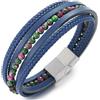COOLSTEELANDBEYOND Pietre Perlina Catena Intrecciato Cuoio Fascia Polso Braccialetto, Pelle Bracciali, Chiusura Magnetica