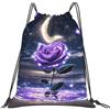 Generic Zaino con Coulisse Purple Roses Flowers Moon Sacca da Palestra Resistente Drawstring Backpack Pieghevole Sacchetta Sportiva per Spiaggia Viaggi Scuola