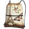 YYHHAOFA Zaino vintage Parigi Torre Eiffel con stampa di farfalle e coulisse con cerniera, leggero e impermeabile, borsone da palestra con tasca per viaggi, sport, yoga