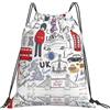 Generic Tasche con Coulissesacca da Palestra per All'Aperto Vita Quotidiana Donna 36X42Cm Regolabile Pieghevole Borsa Sportiva I Love London Print