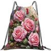 Generic Zaino con Coulisse Pink Roses Flowers Borsa con Coulisse Pieghevole Sacchetta Sportiva Grande capacità Sacca da Palestra per Viaggi Spiaggia Scuola