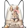 Generic Borsa Palestrasacca Sportiva per Donna Yoga Campeggio 36X42Cm Regolabile Moda Borsa con Coulisse Happy Bow Easter