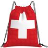Generic Borsa Palestrasacca Sportiva per Spiaggia Nuoto Campeggio 36X42Cm Pieghevole Moda Borsa con Coulisse Swiss Flag Print