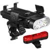 Operitacx Set Luci per Bicicletta Ricaricabile Luce Anteriore e Luce Posteriore Nero, Batteria 4000 mAh, Design a Doppio LED, Campanello ad Alto Decibel per Ciclismo Notturno