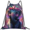 Generic Zaino con Coulisse Flower Elephant Drawstring Backpack Impermeabile Sacchetta Sportiva Resistente Borsa con Coulisse per Spiaggia Scuola Unisex