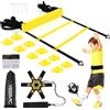YISSVIC Kit Allenamento Calcio e Agilità con Scala di Agilità 6 Metri 12 Pioli, 10 Coni, 4 Picchetti e Allenatore di Calcio/Tiro, Adatto per Bambini (Giallo)