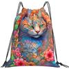 Generic Zaino con Coulisse Colorful Cat Flower Sacca da Palestra Leggero Sacchetta Sportiva Grande capacità Borsa con Coulisse per Unisex Viaggi Spiaggia