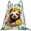 Generic Zaino con Coulisse Cute Sloths with Sunflower Sacca da Palestra Grande capacità Drawstring Backpack Impermeabile Sacchetta Sportiva per Viaggi Unisex Scuola