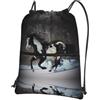 YYHHAOFA Horses in the Snow, zaino con coulisse e cerniera, leggero, impermeabile, con tasca, per viaggi, sport, yoga