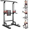 pooboo Power Tower Dip Station Barra per trazioni per fitness, allenamento a casa, palestra, multifunzione, regolabile in altezza, attrezzatura per esercizi di forza, con corde elastiche (nere)