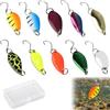 HRMGJH Set di 10 esche da trota, realistiche in metallo, mini esche girevoli per trote, con gancio e cucchiaio, accessori da pesca con scatola con paillettes, adatto per diversi pesci
