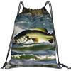 Generic Borsa Sportivazaino con Cordone per Vacanze Vita Quotidiana Uomo 36X42Cm Unisex Regolabile Borsa con Cordoncino Bass Fishing Wave Print