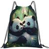 Generic Zaino con Coulisse Panda And Moon Sacchetta Sportiva Grande capacità Borsa con Coulisse Resistente Sacca da Palestra per Scuola Viaggi Vacanze