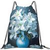 Generic Zaino con Coulisse Blue Lily Vase Flower Borsa con Coulisse Grande capacità Sacca da Palestra Resistente Drawstring Backpack per Unisex Spiaggia Viaggi