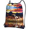 YYHHAOFA Zainetto da palestra con stampa di cavalli da corsa con coulisse e cerniera, leggero, impermeabile, con tasca, per viaggi, sport, yoga