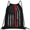Generic Borsa Sportivasacca con Cordoncino per Vita Quotidiana Donna Campeggio 36X42Cm Moda Regolabile Borsa con Coulisse Firefighter Axe Red Line Flag Print